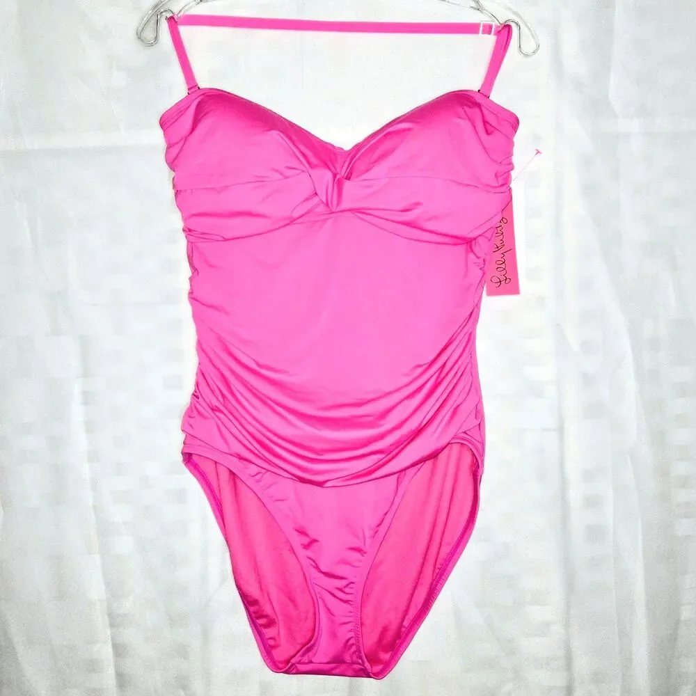 LILLY PULITZER Swimwear Flamenco 1-Piece Swimsuit Plumeria Pink Women 14 NEW NWT